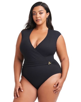 Pique Ole Cap Sleeve Surplice One Piece | Soma